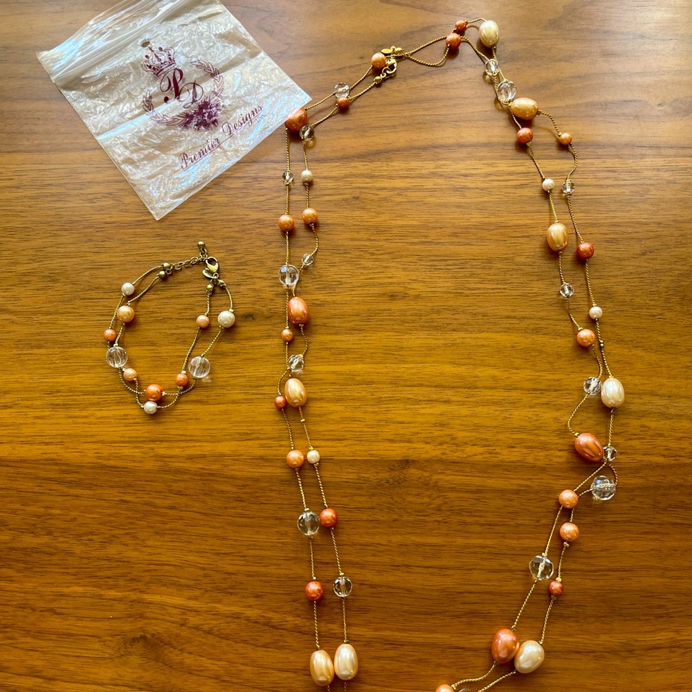 🆕 w/o tag, Premier Designs Faux Pearl and Bead Necklace and Bracelet